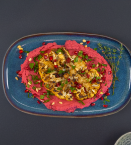 Cauliflower Steak with Beet Hummus